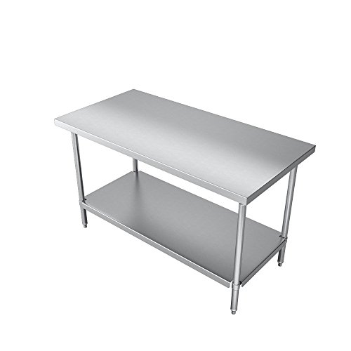 Elkay Foodservice Chef's Choice Work Table, 24"X108" OA, 36" Working Height, Flat Top, Stainless Undershelf, Turned Down Table Edge, Stainless Legs With Adjustable 1" Feet, 16 Gauge 300 Series Stainless Steel, NSF Certified