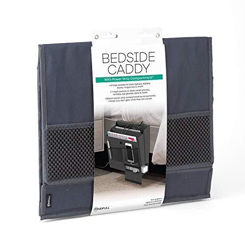 Mindfull Products Mindfull Bedside Caddy, 7 Storage Pockets with Power Strip Compartment, Gray