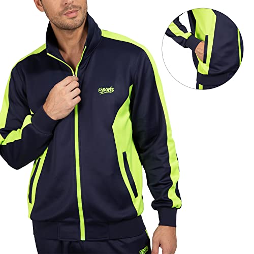 Plus Size Tracksuits for Men Sets with Zip Long Sleeve Jacket and Pant Jogging Sweatsuit Navy Blue Green XX-Large