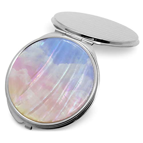 Makeup-Compact-Purse-Mirror-Mother-of-Pearl-Metal-Round-Double-Sided-Folding-Magnify-Clouds-Color-Gradation