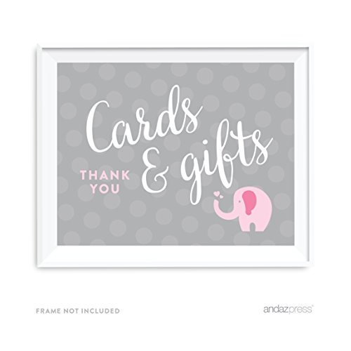 Andaz Press Pink Girl Elephant Baby Shower Collection, Party Sign, Cards & Gifts, 8.5x11-inch, 1-Pack