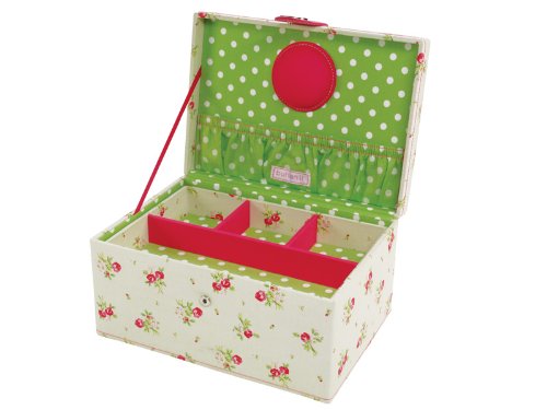 **SPECIAL OFFER 40% OFF** Button It | Country Floral | medium cream floral sewing box with green polka dot lining