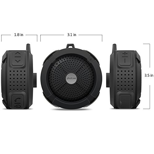Photive Rain Waterproof Portable Bluetooth Shower Speaker. Rugged Wireless Outdoor/Shower