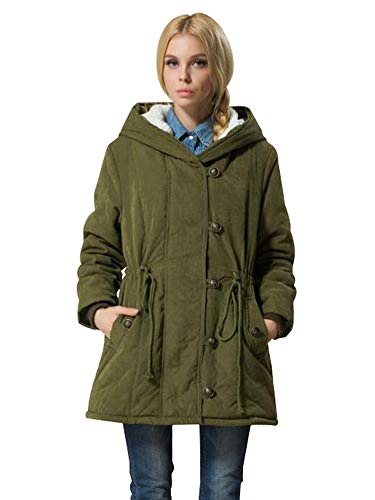 Eleter Women's Winter Warm Coat Hoodie Parkas Overcoat Fleece Outwear Jacket with Drawstring (3XL,Army Green)