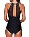 Tempt Me Women One Piece Swimsuit High Neck Plunge Mesh Ruched Monokini Swimwear