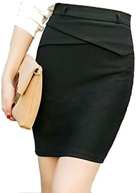 Women's Stretch Bodycon Pencil Skirts Elastic Waist Office Wear (M, Black)