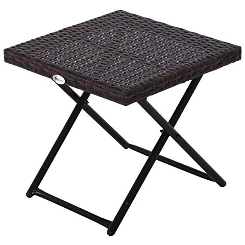 Outsunny Polyrattan Beistelltisch Gartentisch klappbar Couchtisch Gartenmöbel Falttisch Metall Braun 40 x 40 x 40 cm