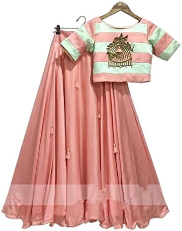 Aryan Fashion Women's Silk Anarkali Semi-Stitched Lehenga Choli (Aryan _3Er10687_Peach_Free Size)