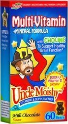 Uncle Moishy Kosher Childrens Multi-Vitamin+Mineral Formula with Choline and 1-000 IU Vitamin D - Milk Chocolate Dairy Cholov Yisroel 60 Bears by Uncle Moishy