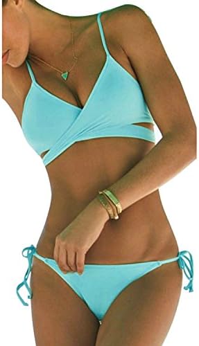 Ezfun Women's Summer Sun Beach Swim Bandeau Triangle Push-Up Padded Bikini Suit