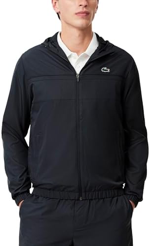 Lacoste Men's Water-Repellent Track Jacket, Black, Small at Amazon