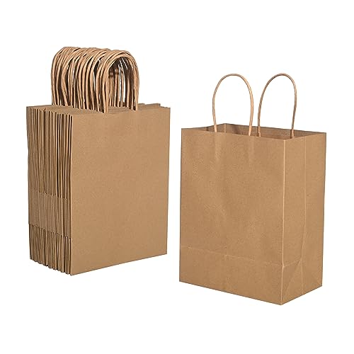 Brothersbox Brown Paper Gift Bags with Handles Bulk 50Pcs 8x4.76x10 Inch, Large Craft Paper Shopping Bags for Small Business Grocery Retail Birthday Party Favors