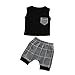Dinlong Infant Baby Boys Summer Casual Clothes Set Plaid Pocket Vest Tops +Shorts (12~18 Month, Black)