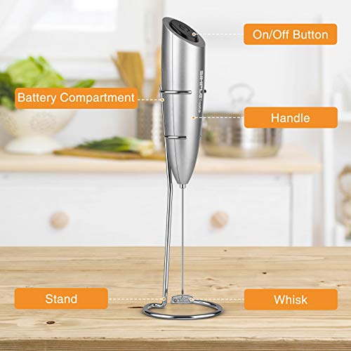 SIMPLETASTE Milchaufschäumer Elektrisch, Handheld Schaumbereiter mit 2 Batterie und Stab, Milk Frother für Cappuccino, Kugelsicherer Kaffee, Latte – Bild 3