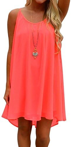 Womens Spaghetti Strap Back Howllow Out Summer Chiffon Beach Short Dress
