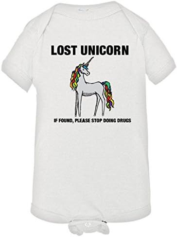 Baby Creeper Lost Unicorn If Found Stop Doing Drugs Infant Body Suit Onsie - 6-12 Months - White