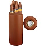 AMANCY Exquisite Portable Brown Leather Travel Cedar Wood Lined 5 Cigar Humidor Case with Humidifier