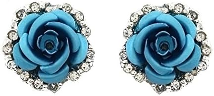 Hypoallergenic Earrings Women Girls Rose Flower Shaped Ear Stud Earrings Lovely Rhinestone Jewellery