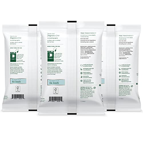 Grab Green Wet Dryer Sheets, 96 Count, Fragrance Free, Plant Based, Softens Fabrics, Reduces Static Cling and Wrinkles