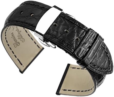 16mm Black Replacement Deployment Watch Straps/Bands for Swiss Luxury Watches Genuine Crocodile Skin Leather