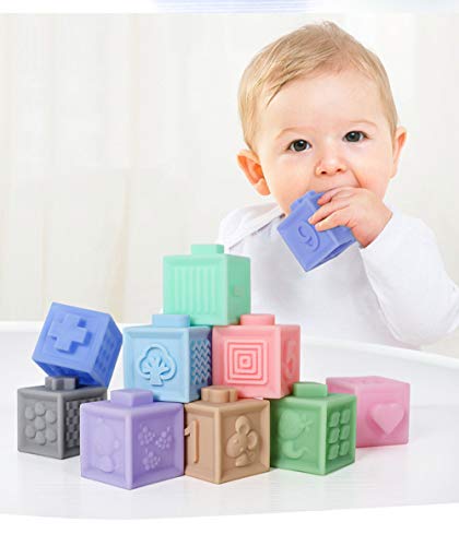 Livoty 12Pcs /6Pcs Children Soft Rubber Building Blocks Polygonal Shape with Sound Squeeze Blocks Ball Education Toys (12PCS)
