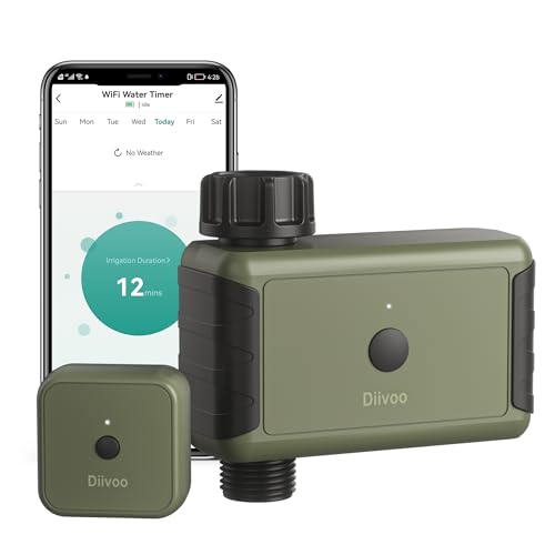 Diivoo - Temporizador de agua WiFi para manguera de jardín, temporizador de riego inteligente con hub, hasta 20 horarios de riego separados, compatible con Alexa y Google Home
