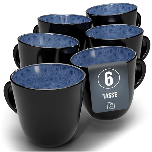 Steingut Kaffeetassen 6 Personen Ibiza TESTSIEGER, Traumhaftes Mediterranes Steingut Tassen Set, Stylisches Tee- und Kaffeebecher Set, Pure Living in Tiefblau