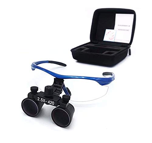 Mike Dental Surgical Medical Binocular Loupes 2.5X420mm Optical Glass Plastic Frame with Antifog Blue