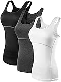 Neleus Women's 3 Pack Dry Fit Compression Shirt,3 Pack:Black,Grey,White,Large