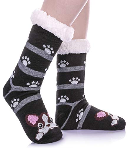 DYW Women Winter Thick Slipper Socks with Grippers Non Slip Warm Fleece Lining Fluffy Fuzzy Socks Christmas Gifts