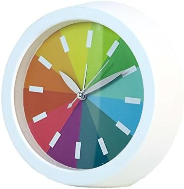 ILYPRO Beep Analogue Alarm Clock Modern Silent Tick Bedside Desk Clock Wake Up Quartz Movement Large 7 Inch Display Rainbow Round, White