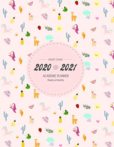 2020-2021 Academic Planner Weekly & Monthly: Cute Pink Cactus Llama & Unicorn Large Student Diary | At-A-Glance College & School Year (Academic Planners 2020-2021 For Women)
