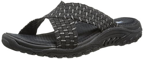 Skechers Women's Reggae Rootsy Vibe Flip Flop, Black/Silver, 6 M US