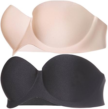 GIRLADY Women's Strapless Bra Demi Cup Underwire Push Up Bra Women Dress Brassiere Multi Back Strap (36C, Black+Nude Pack Of 2)