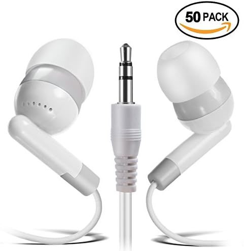 Keewonda Earphones Bulk Earbuds Headphones - 50 Pack Ear Buds Kids Bulk Headphones Wholesale Disposable Earbuds for School Classroom Students (Grey/White)