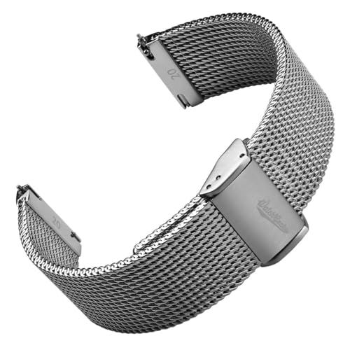 WatchGecko Oblique Milanese Mesh Watch Strap, Unique Diagonal Pattern, Sliding Latch Clasp, For All Watch Types, Polished, 18mm, 19mm, 20mm, 21mm, 22mm
