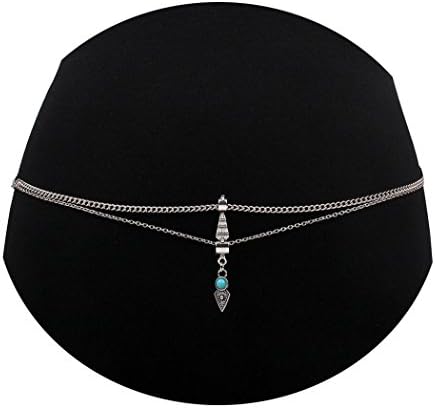 Tupai 1PC Vintage Silver Stretchy Bikini Thigh Leg Tassel Chains Coins Pendant Crossover Body Jewelry (A:Waist silver)