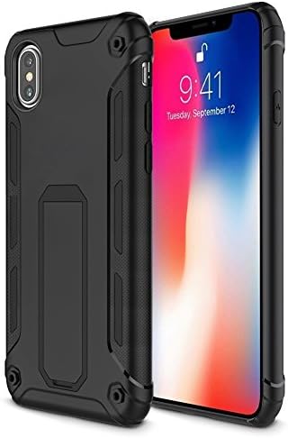 iPhone X Case, iPhone 10 Case, Gentre [Heavy Duty] Soft TPU &amp; Hard PC Rugged Dual Layer Case with Kickstand for iPhone X – Black