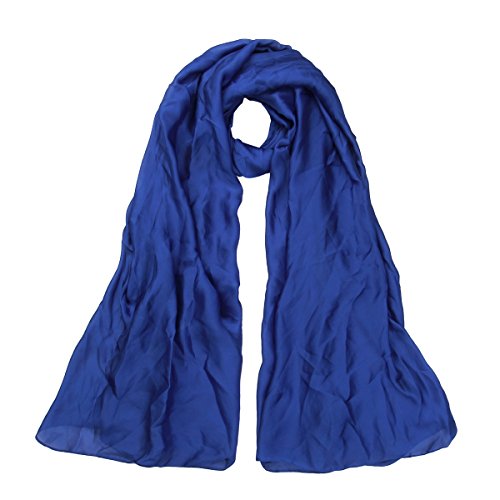 Premium Large Silky Plain Satin Oblong Scarf Wrap, Blue