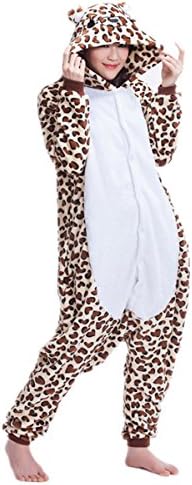 Japsom Unisex Leopard Print Lightweight Flannel Pajamas Jumpsuit M