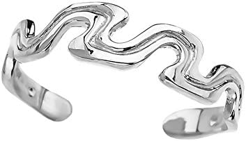 Elegant 10k White Gold Open Wavy Design Toe Ring