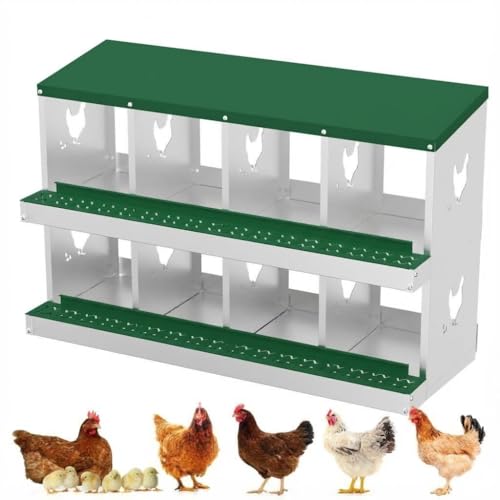 Chicken Nesting Box,8 Holes Galvanized Steel Metal Chicken Laying Box with Auto…