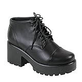 Reneeze 0124JD04 Womens Trendy Platform Lace-up Casual Shoes with Toe Cap - BLACK