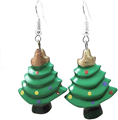 Hand Painted Large Wooden Christmas Tree Earrings