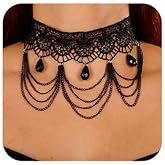 Missgrace Punk Vintage Tassel Black Lace Shiny Crystal Choker Necklace for Women Chunky Short Necklace Black Chain Rock Necklace Jewelry for Women