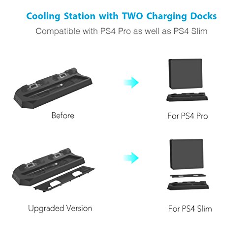 OBVIS Vertical Stand Charger Cooling Station for PS4 Pro/Slim 2-In-1 with Dual Charger Ports and USB HUB