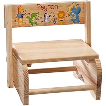 Fox Valley Traders Personalized 2-in-1 Children's Step Stool and Chair, Customized with Kid's Name, Musical Animals Design