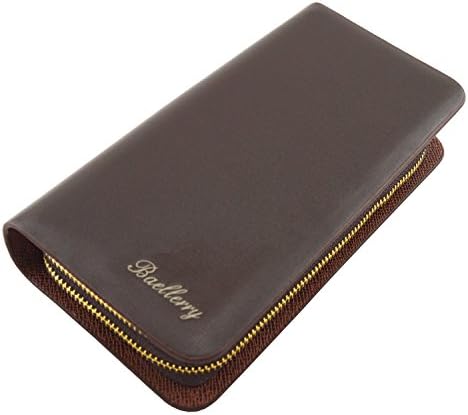 IU COMP Baellerry Men's Solid Leather Zipper Clutch and Hand Wallet,Coffee