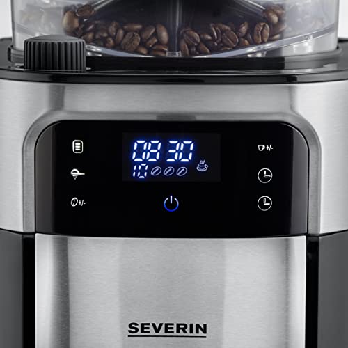 - Cafetera de goteo con molinillo hasta 10 tazas, Cafetera de filtro / Cafetera americana con jarra de cristal de 1l, con pantalla LED con temporizador, Acero inoxidable / Negro, KA 4813