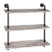 MyGift 3-Tier Rustic Wood Wall Mounted Floating Display Shelf with Black Industrial Style Pipe, Brown